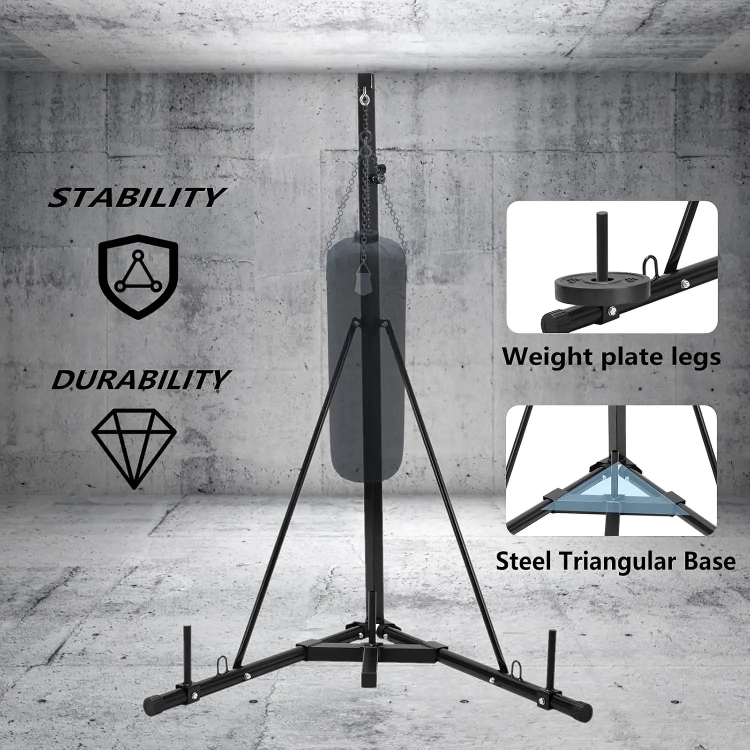 Height Adjustable Punching Bag Stand, Heavy Duty Boxing Bag Stand, Heavy Bag Stand Steel Sandbag Rack Independent to 150 lbs