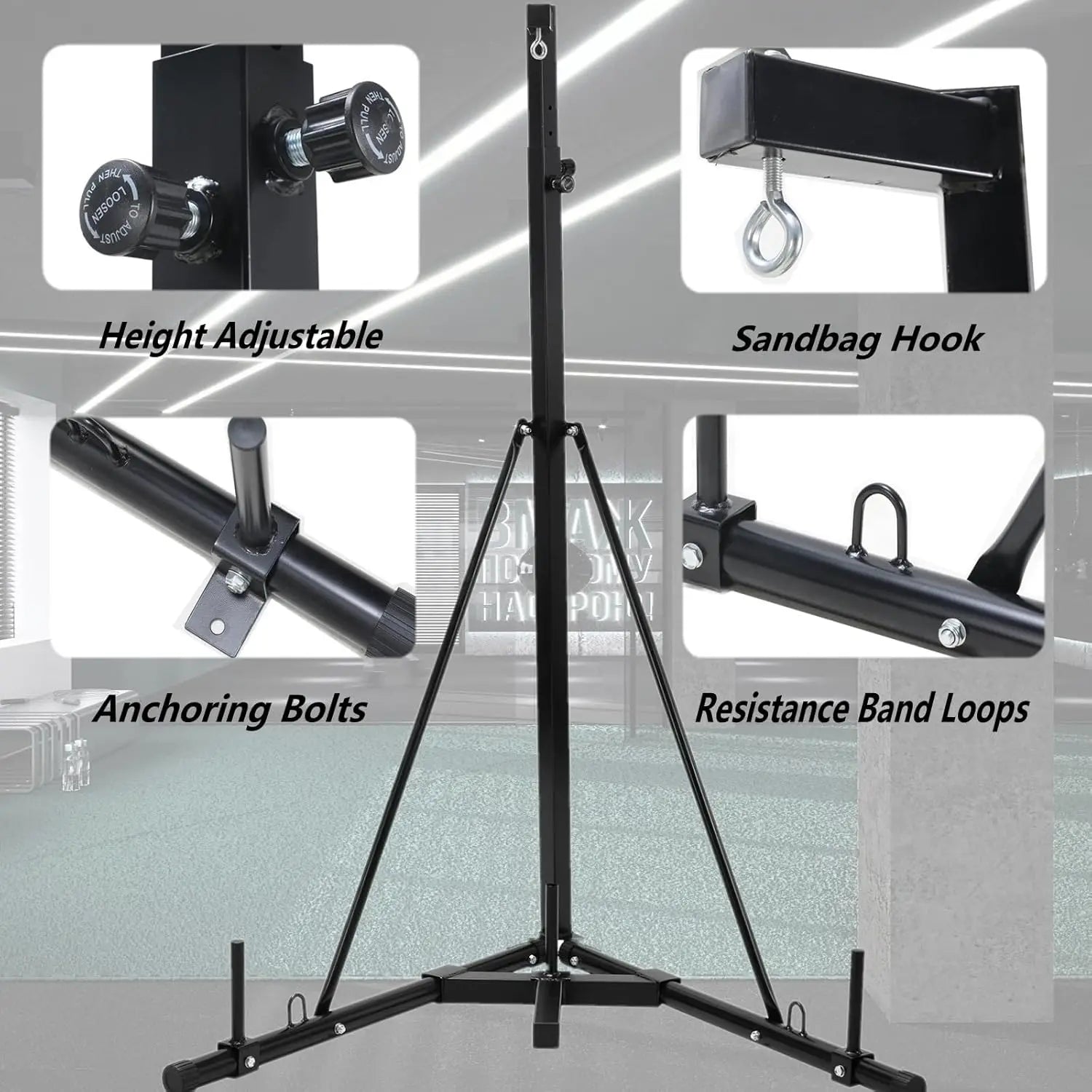 Height Adjustable Punching Bag Stand, Heavy Duty Boxing Bag Stand, Heavy Bag Stand Steel Sandbag Rack Independent to 150 lbs