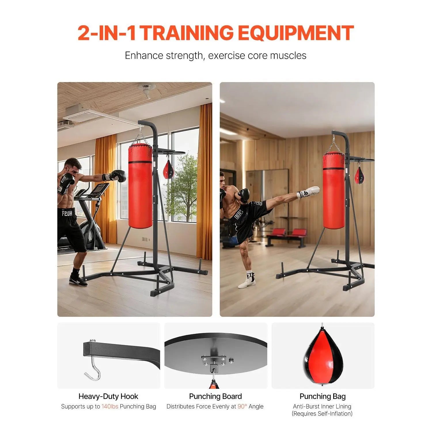2 in 1 Heavy Duty Steel Punching Bag Frame Boxing & Fitness Stand with Punching Bag & Sand Bag