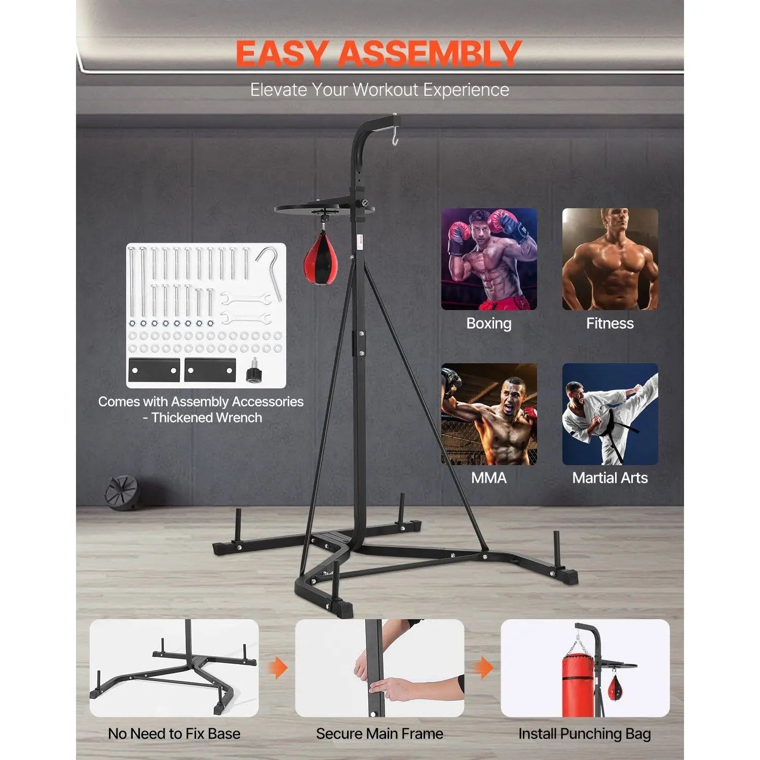 2 in 1 Heavy Duty Steel Punching Bag Frame Boxing & Fitness Stand with Punching Bag & Sand Bag
