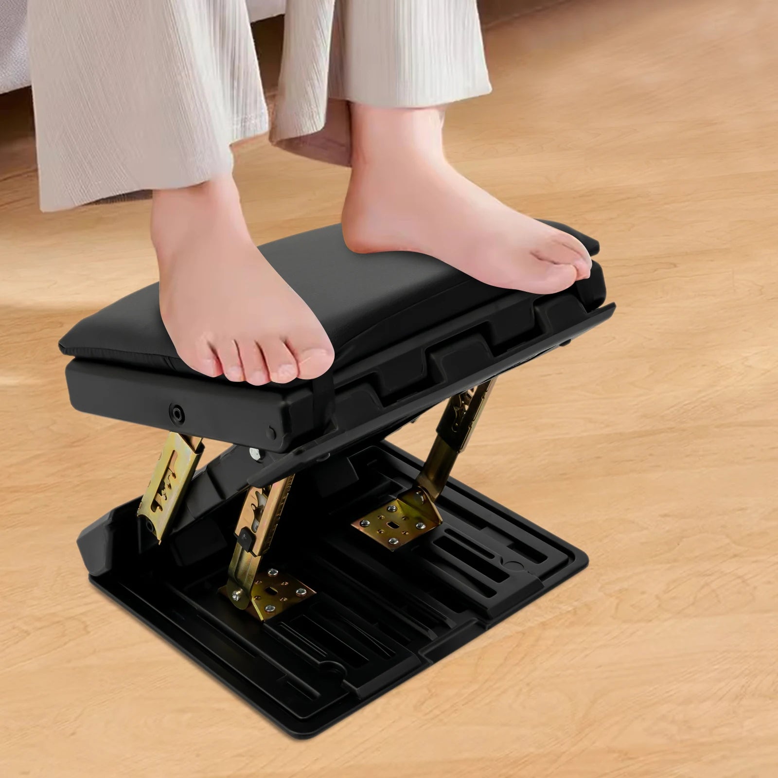 Ergonomic Foldable Footrest 4 Level Height and Angle Adjustable Foot Rest Portable Footrest for Cars Outdoor Activities