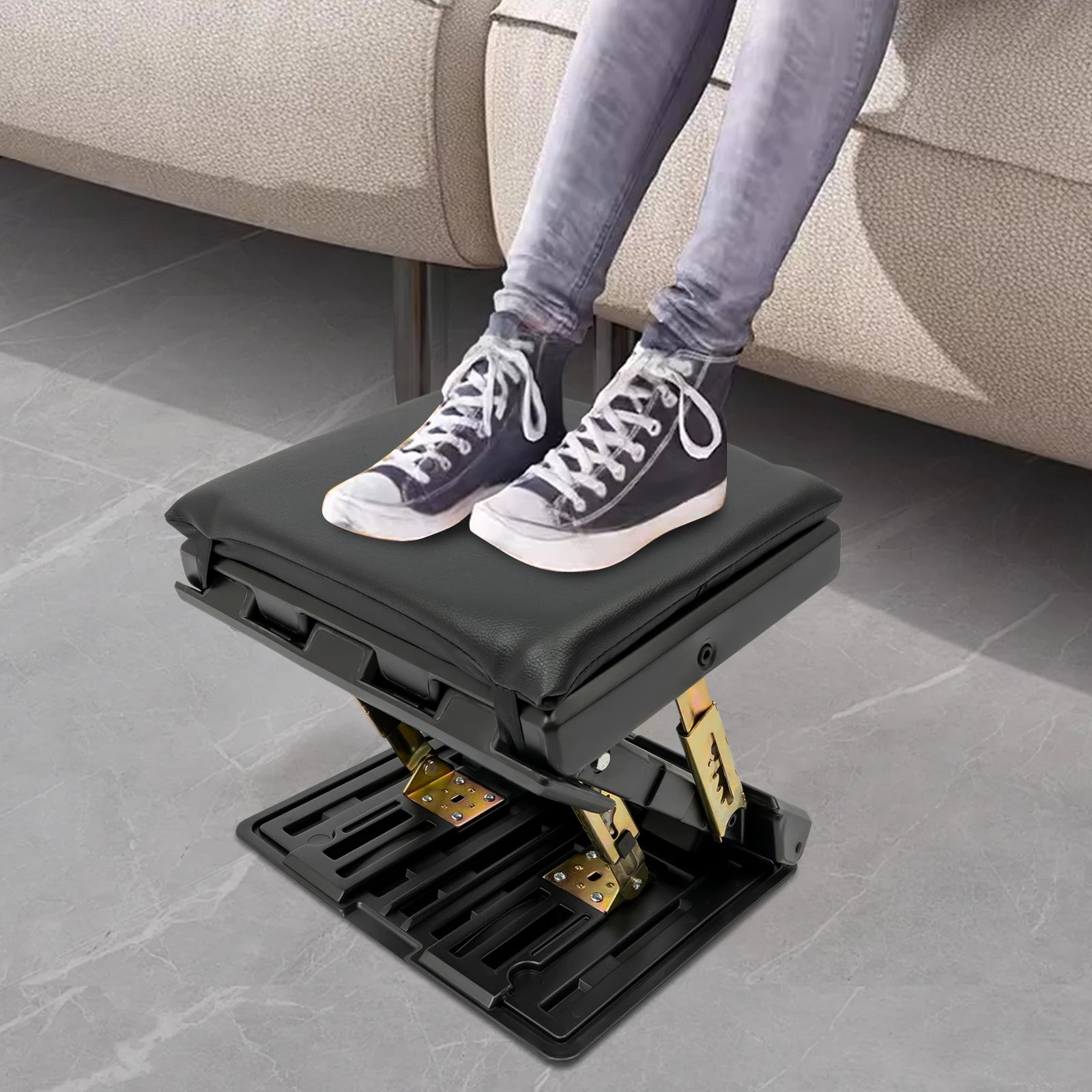 Ergonomic Foldable Footrest 4 Level Height and Angle Adjustable Foot Rest Portable Footrest for Cars Outdoor Activities